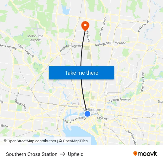 Southern Cross Station to Upfield map