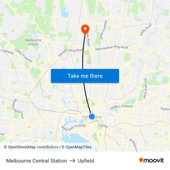 Melbourne Central Station to Upfield map