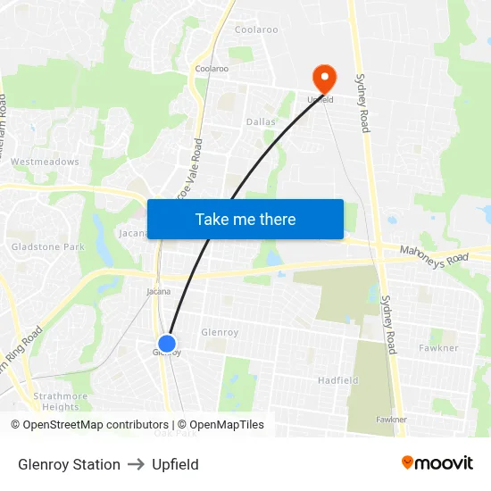 Glenroy Station to Upfield map