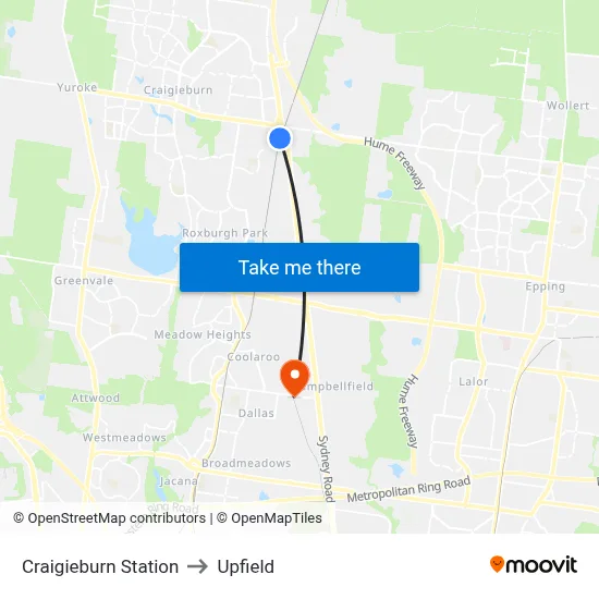 Craigieburn Station to Upfield map