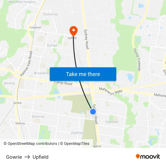Gowrie to Upfield map