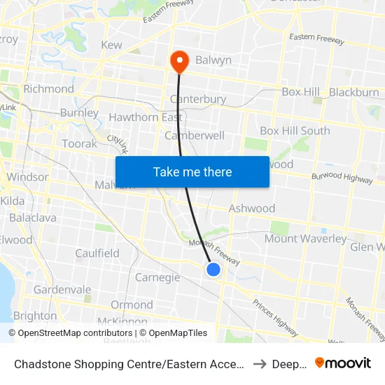 Chadstone Shopping Centre/Eastern Access Rd to Deepdene map