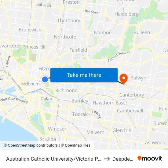 Australian Catholic University/Victoria Pde to Deepdene map