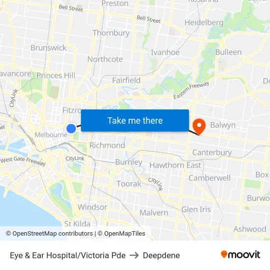 Eye & Ear Hospital/Victoria Pde to Deepdene map