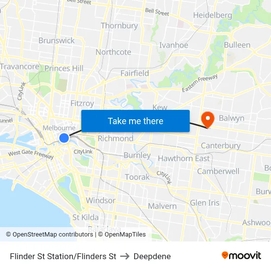 Flinder St Station/Flinders St to Deepdene map