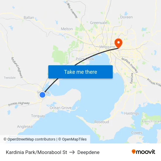 Kardinia Park/Moorabool St to Deepdene map