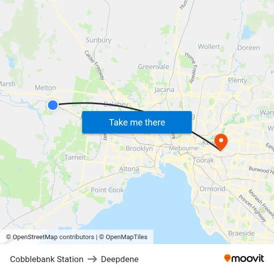 Cobblebank Station to Deepdene map