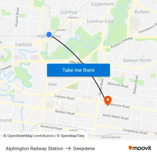 Alphington Railway Station to Deepdene map