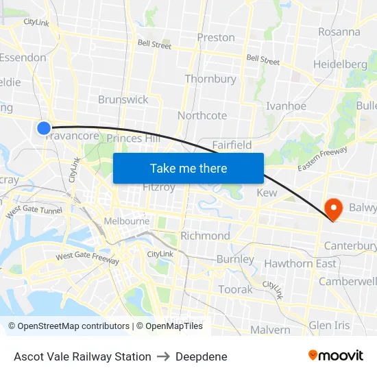 Ascot Vale Railway Station to Deepdene map