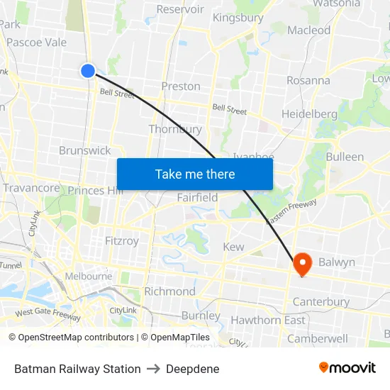 Batman Railway Station to Deepdene map