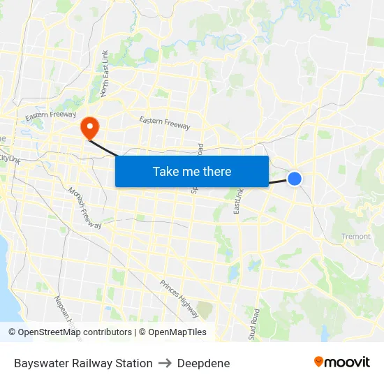 Bayswater Railway Station to Deepdene map