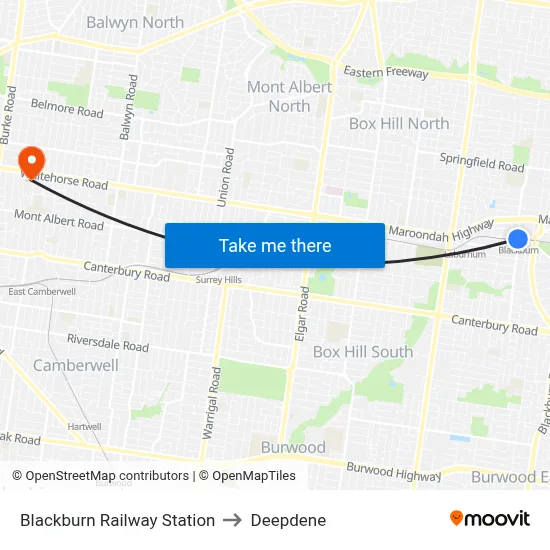 Blackburn Railway Station to Deepdene map