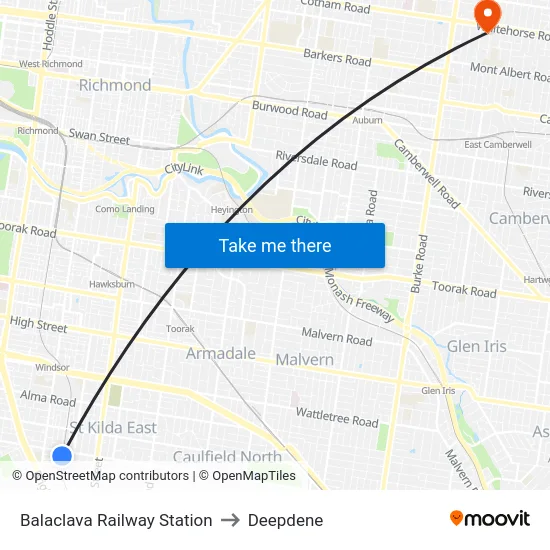 Balaclava Railway Station to Deepdene map