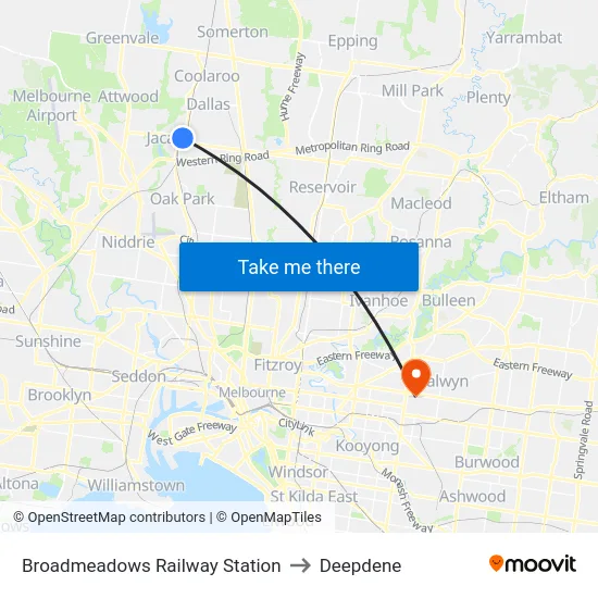 Broadmeadows Railway Station to Deepdene map