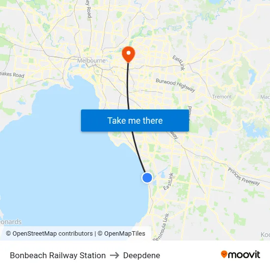 Bonbeach Railway Station to Deepdene map
