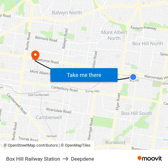 Box Hill Railway Station to Deepdene map