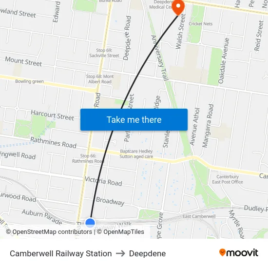 Camberwell Railway Station to Deepdene map