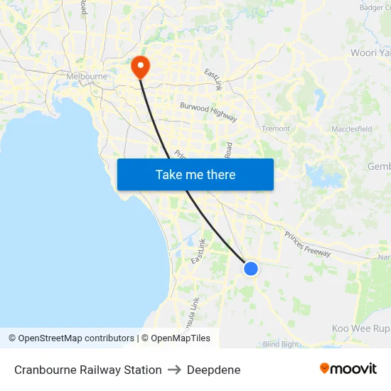 Cranbourne Railway Station to Deepdene map