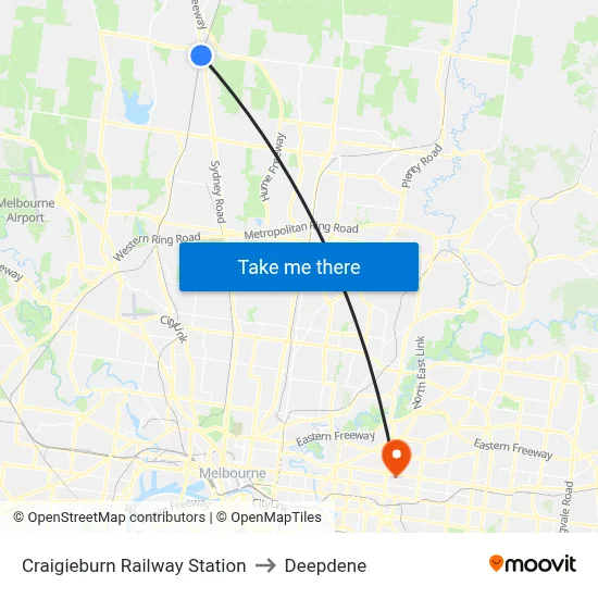 Craigieburn Railway Station to Deepdene map