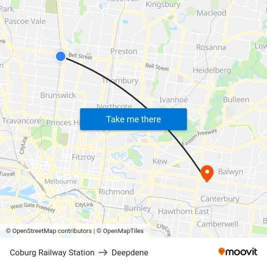 Coburg Railway Station to Deepdene map