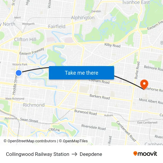 Collingwood Railway Station to Deepdene map