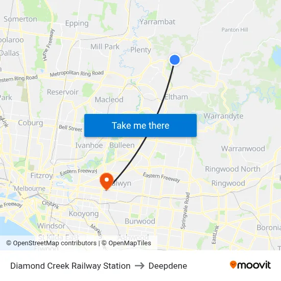 Diamond Creek Railway Station to Deepdene map
