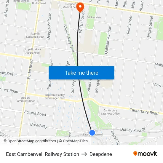 East Camberwell Railway Station to Deepdene map