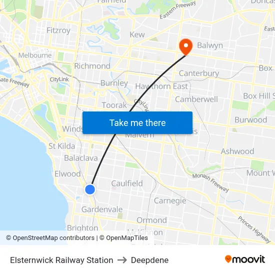 Elsternwick Railway Station to Deepdene map