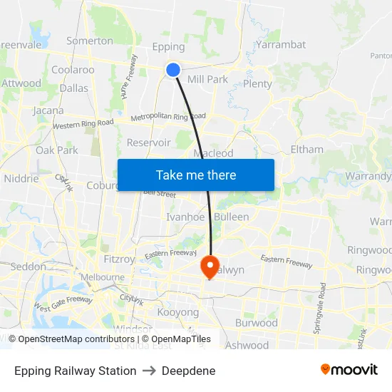 Epping Railway Station to Deepdene map