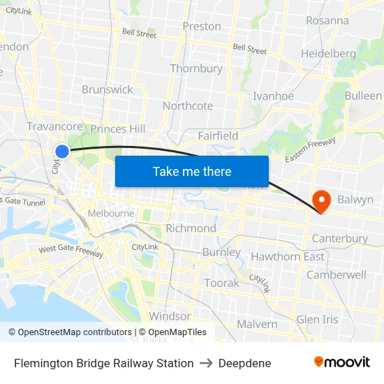 Flemington Bridge Railway Station to Deepdene map