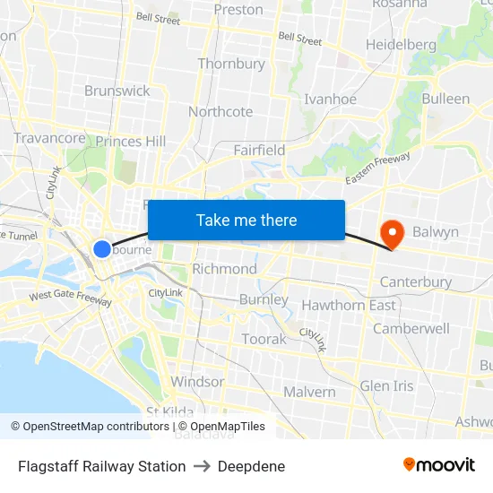 Flagstaff Railway Station to Deepdene map