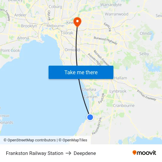 Frankston Railway Station to Deepdene map
