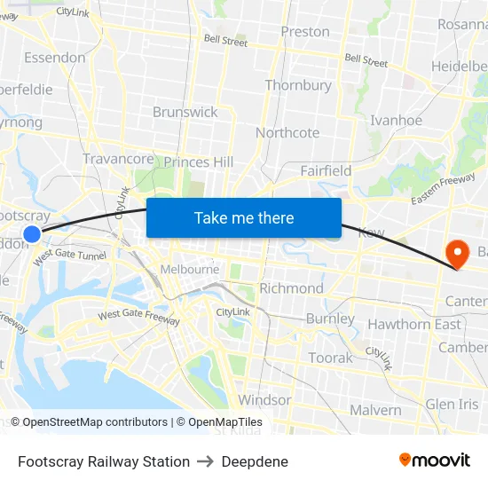 Footscray Railway Station to Deepdene map