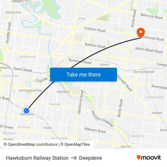 Hawksburn Railway Station to Deepdene map