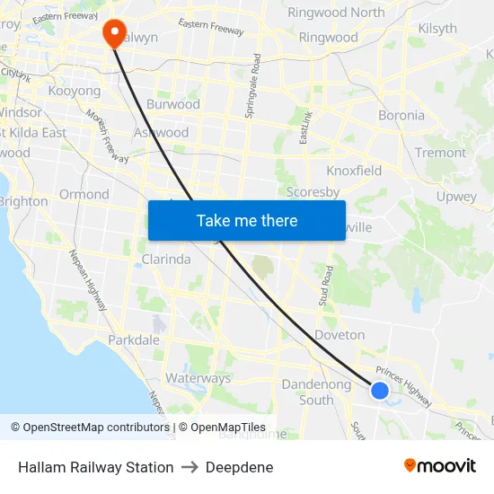 Hallam Railway Station to Deepdene map