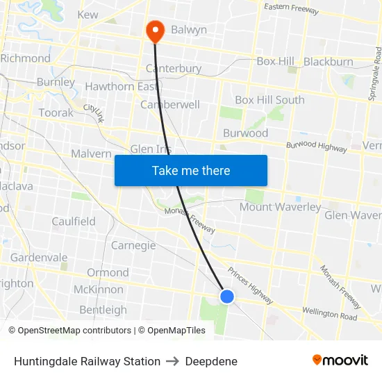 Huntingdale Railway Station to Deepdene map