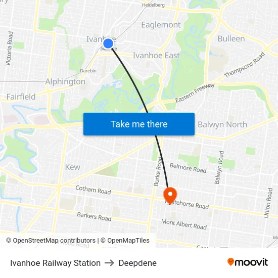 Ivanhoe Railway Station to Deepdene map