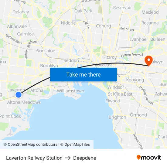 Laverton Railway Station to Deepdene map