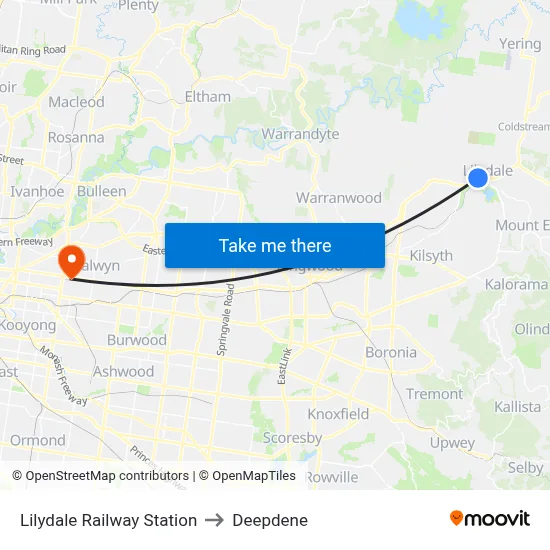 Lilydale Railway Station to Deepdene map