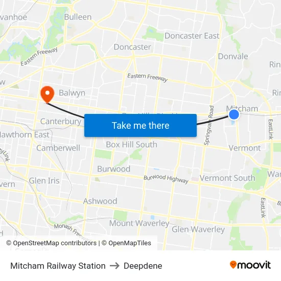 Mitcham Railway Station to Deepdene map