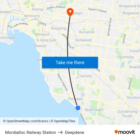 Mordialloc Railway Station to Deepdene map