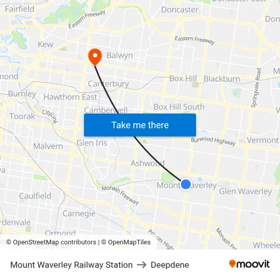 Mount Waverley Railway Station to Deepdene map