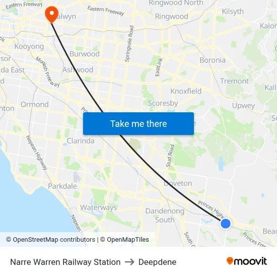 Narre Warren Railway Station to Deepdene map