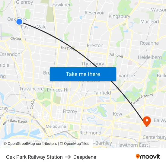 Oak Park Railway Station to Deepdene map