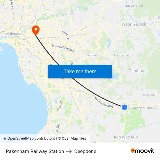 Pakenham Railway Station to Deepdene map
