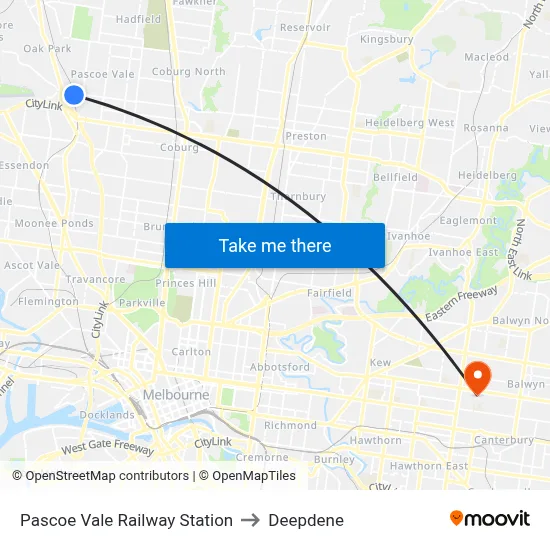 Pascoe Vale Railway Station to Deepdene map