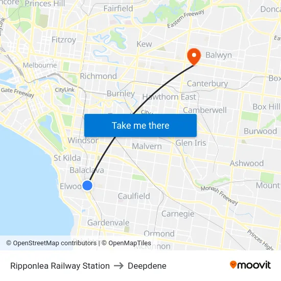 Ripponlea Railway Station to Deepdene map