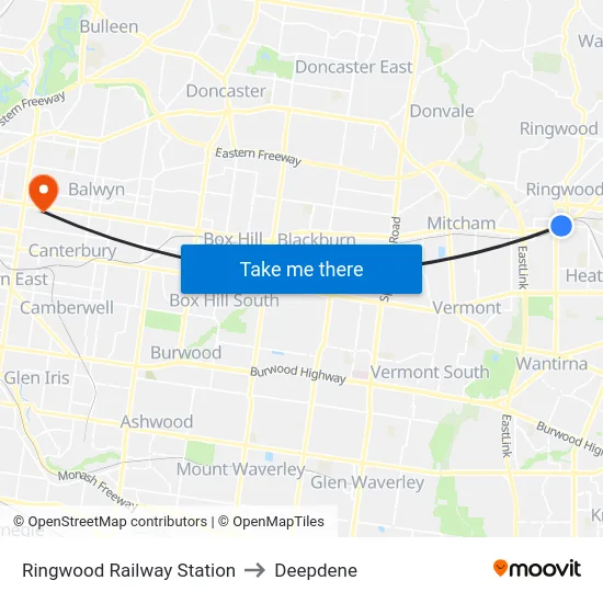 Ringwood Railway Station to Deepdene map