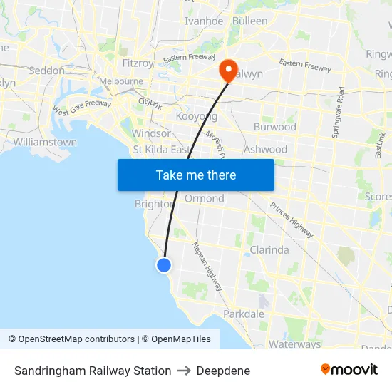 Sandringham Railway Station to Deepdene map