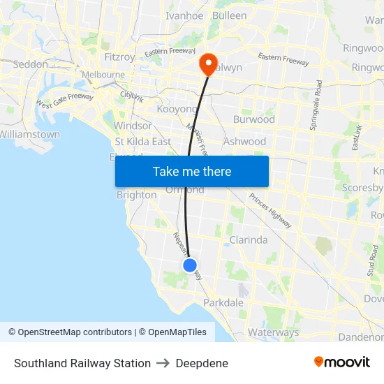 Southland Railway Station to Deepdene map